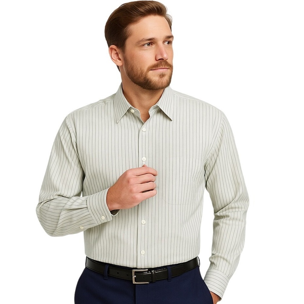 Perry Ellis Shirt XXL‎ Button-Up Stripe Point Collar Classic Fit Business Casual